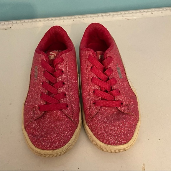 🛍️3/$30 Puma kids girls  pink glittery slip on elastic lace up shoes in size 1 - Picture 3 of 8
